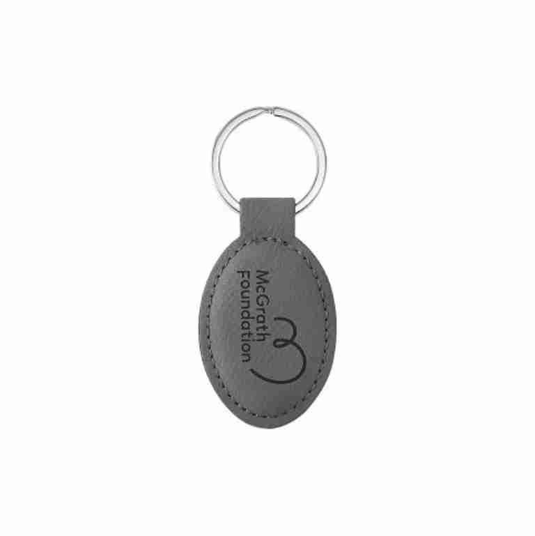 Leatherette Keychain Grey Oval